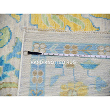 Load image into Gallery viewer, 10&#39;2&quot;x14&#39; Frost Ivory With Turquoise Blue And Green, Hand Knotted, Oushak Weave And Design, Pure Wool, Lush Pile, Oriental Rug FWR479682
