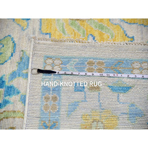 10'2"x14' Frost Ivory With Turquoise Blue And Green, Hand Knotted, Oushak Weave And Design, Pure Wool, Lush Pile, Oriental Rug FWR479682