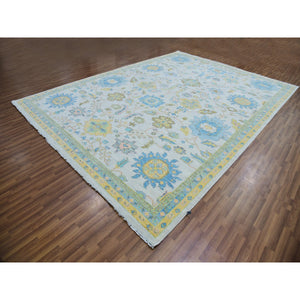 10'1"x14' Daisy Ivory, Hand Knotted, Oushak Weave And Design, Large Leaf Motif, 100% Wool, Plush And Lush, Oriental Rug FWR479694