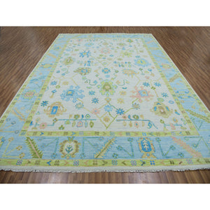 10'1"x14' Lace Ivory, Oushak Weave And Design, Hand Knotted, All Over Leaf Pattern, 100% Wool, Substantially Heavy, Oriental Rug FWR479700