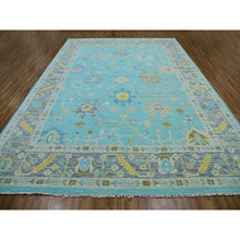 Load image into Gallery viewer, 10&#39;1&quot;x13&#39;10&quot; Teal Blue, Oushak Weave And Design With All Over Leaf Pattern, Hand Knotted, Thick And Plush, Pure Wool, Oriental Rug FWR479718