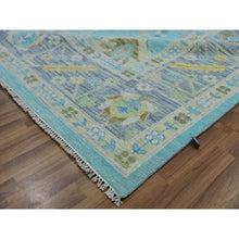 Load image into Gallery viewer, 10&#39;1&quot;x13&#39;10&quot; Teal Blue, Oushak Weave And Design With All Over Leaf Pattern, Hand Knotted, Thick And Plush, Pure Wool, Oriental Rug FWR479718