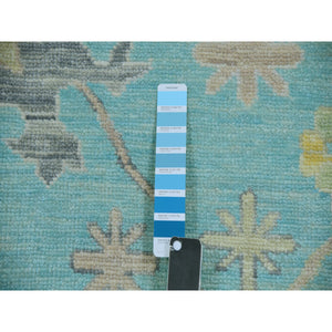 10'1"x13'10" Teal Blue, Oushak Weave And Design With All Over Leaf Pattern, Hand Knotted, Thick And Plush, Pure Wool, Oriental Rug FWR479718