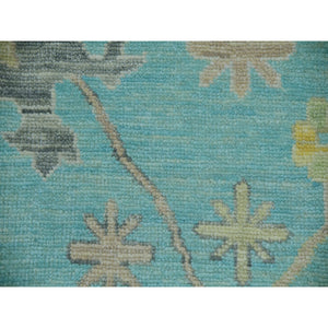 10'1"x13'10" Teal Blue, Oushak Weave And Design With All Over Leaf Pattern, Hand Knotted, Thick And Plush, Pure Wool, Oriental Rug FWR479718