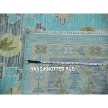 Load image into Gallery viewer, 10&#39;1&quot;x13&#39;10&quot; Teal Blue, Oushak Weave And Design With All Over Leaf Pattern, Hand Knotted, Thick And Plush, Pure Wool, Oriental Rug FWR479718