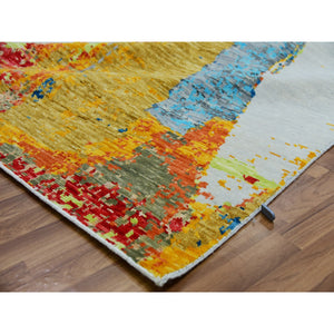 10'3"x14' Daisy Ivory With Earth Tone Colors, Modern Abstract Design, 100% Wool, Hand Knotted, Lush Pile, Oriental Rug FWR479784