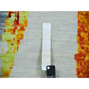 10'3"x14' Daisy Ivory With Earth Tone Colors, Modern Abstract Design, 100% Wool, Hand Knotted, Lush Pile, Oriental Rug FWR479784