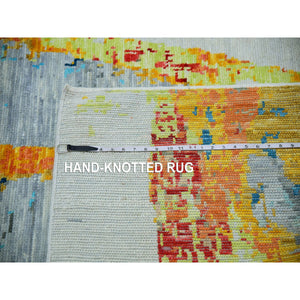 10'3"x14' Daisy Ivory With Earth Tone Colors, Modern Abstract Design, 100% Wool, Hand Knotted, Lush Pile, Oriental Rug FWR479784