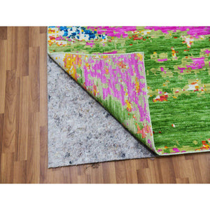 10'x14'1" Ivory With Multi Beach Colors, Hand Knotted, Modern Abstract Design, Pure Wool, Lush And Plush, Oriental Rug FWR479790