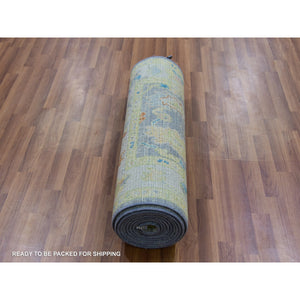 2'10"x15'7" Pewter Gray, Oushak Weave And Design With Colorful Leaf Pattern, 100% Wool, Hand Knotted, Plush And Lush, Xl Runner, Oriental Rug FWR479826