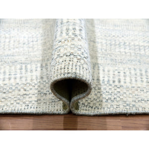 14'x14' Pristine White, Extra Soft Wool, Hand Knotted Modern Grass Design, Tone on Tone, Organic Sustainable Textile, Round Oriental Rug FWR479832