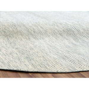 14'x14' Pristine White, Extra Soft Wool, Hand Knotted Modern Grass Design, Tone on Tone, Organic Sustainable Textile, Round Oriental Rug FWR479832