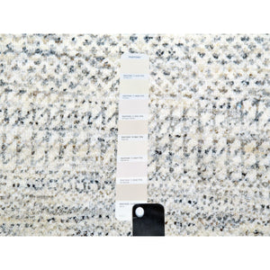 14'x14' Pristine White, Extra Soft Wool, Hand Knotted Modern Grass Design, Tone on Tone, Organic Sustainable Textile, Round Oriental Rug FWR479832