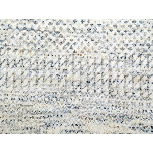 14'x14' Pristine White, Extra Soft Wool, Hand Knotted Modern Grass Design, Tone on Tone, Organic Sustainable Textile, Round Oriental Rug FWR479832