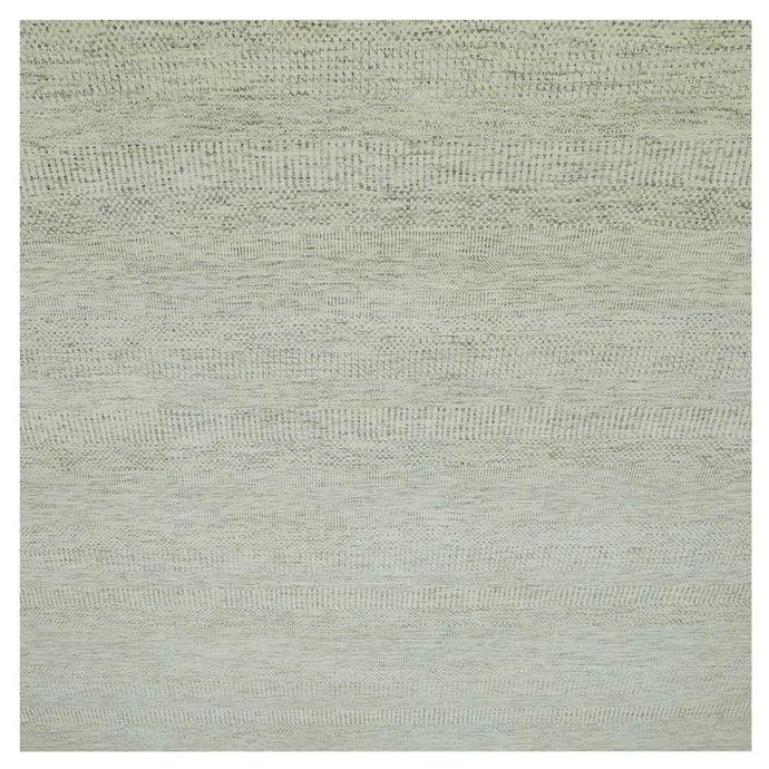14'x14' Eggnog White, Borderless Modern Grass Design, Hand Knotted Organic Sustainable Textile, Pure Wool, Tone on Tone, Square Oriental Rug FWR479844