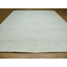 Load image into Gallery viewer, 14&#39;x14&#39; Eggnog White, Borderless Modern Grass Design, Hand Knotted Organic Sustainable Textile, Pure Wool, Tone on Tone, Square Oriental Rug FWR479844