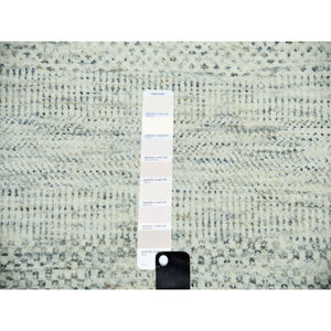 14'x14' Eggnog White, Borderless Modern Grass Design, Hand Knotted Organic Sustainable Textile, Pure Wool, Tone on Tone, Square Oriental Rug FWR479844