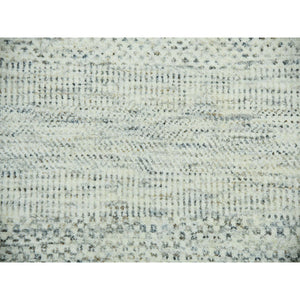 14'x14' Eggnog White, Borderless Modern Grass Design, Hand Knotted Organic Sustainable Textile, Pure Wool, Tone on Tone, Square Oriental Rug FWR479844