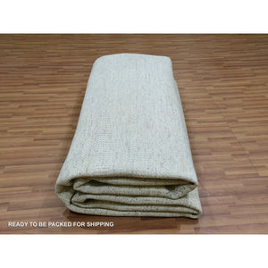 14'x14' Eggnog White, Borderless Modern Grass Design, Hand Knotted Organic Sustainable Textile, Pure Wool, Tone on Tone, Square Oriental Rug FWR479844