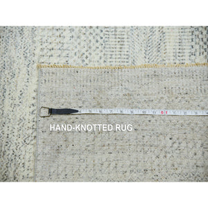 14'x14' Eggnog White, Borderless Modern Grass Design, Hand Knotted Organic Sustainable Textile, Pure Wool, Tone on Tone, Square Oriental Rug FWR479844
