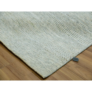 9'1"x12'1" Whisper White, Hand Knotted All Wool, Tone on Tone, Organic Sustainable Textile, Modern Grass Design, Oriental Rug FWR479856