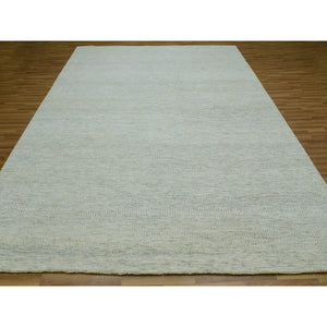 9'2"x11'10" Shoji White, Hand Knotted Borderless Organic Sustainable Textile, Soft and Vibrant Wool, Modern Grass Design, Tone on Tone, Oriental Rug FWR479862