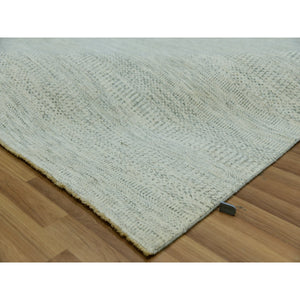 9'2"x11'10" Shoji White, Hand Knotted Borderless Organic Sustainable Textile, Soft and Vibrant Wool, Modern Grass Design, Tone on Tone, Oriental Rug FWR479862