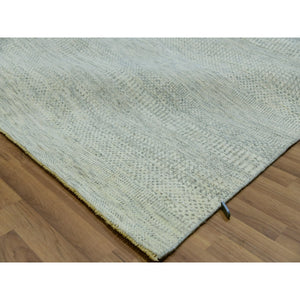 14'x18'1" Eider White, Hand Knotted Velvety Wool, Organic Sustainable Textile, Tone on Tone, Modern Grass Design, XL Oriental RugSh79980 FWR479880