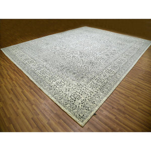 14'1"x17'9" Chantilly Lace White, Tone On Tone Design, Hand Knotted Mamluk Dynasty Luxurious Wool, Oversized Undyed Oriental Rug FWR479892