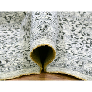 12'1"x15'4" Heron White, Mamluk Dynasty Design, Hand Knotted Undyed 100% Wool, Tone On Tone, Oversized Oriental Rug FWR479898