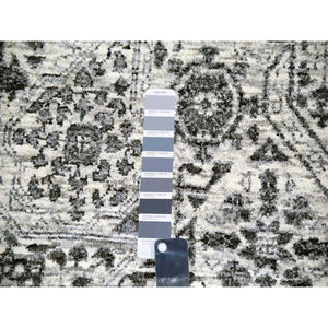 12'1"x15'4" Heron White, Mamluk Dynasty Design, Hand Knotted Undyed 100% Wool, Tone On Tone, Oversized Oriental Rug FWR479898