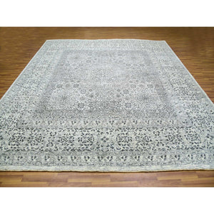 12'x12' Cloud White, Undyed Hand Knotted Soft And Vibrant Wool, Mamluk Dynasty, Tone On Tone Design, Square Oriental Rug FWR479904