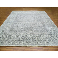 Load image into Gallery viewer, 12&#39;x12&#39; Cloud White, Undyed Hand Knotted Soft And Vibrant Wool, Mamluk Dynasty, Tone On Tone Design, Square Oriental Rug FWR479904