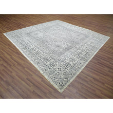 Load image into Gallery viewer, 12&#39;x12&#39; Cloud White, Undyed Hand Knotted Soft And Vibrant Wool, Mamluk Dynasty, Tone On Tone Design, Square Oriental Rug FWR479904