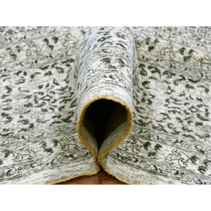 12'x12' Cloud White, Undyed Hand Knotted Soft And Vibrant Wool, Mamluk Dynasty, Tone On Tone Design, Square Oriental Rug FWR479904