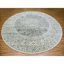 Load image into Gallery viewer, 12&#39;x12&#39; Decorators White, Tone On Tone, Hand Knotted Undyed Extra Soft Wool, Round Mamluk Dynasty Design, Oriental Rug FWR479910