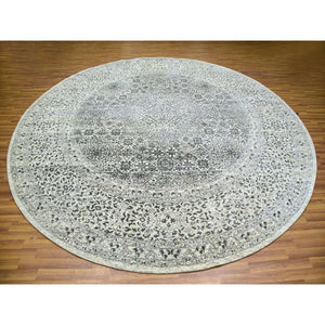 12'x12' Decorators White, Tone On Tone, Hand Knotted Undyed Extra Soft Wool, Round Mamluk Dynasty Design, Oriental Rug FWR479910
