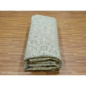 12'x12' Decorators White, Tone on Tone, Hand Knotted Undyed Extra Soft Wool, Round Mamluk Dynasty Design, Oriental Rug FWR479910