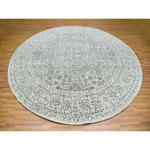 10'x10' Oxford White, Hand Knotted Tone on Tone, Undyed Organic Wool, Mamluk Dynasty Design, Round Oriental Rug FWR479916