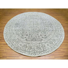 Load image into Gallery viewer, 10&#39;x10&#39; Oxford White, Hand Knotted Tone On Tone, Undyed Organic Wool, Mamluk Dynasty Design, Round Oriental Rug FWR479916