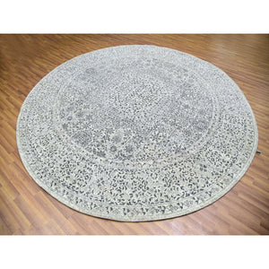 10'x10' Oxford White, Hand Knotted Tone on Tone, Undyed Organic Wool, Mamluk Dynasty Design, Round Oriental Rug FWR479916