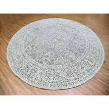 Load image into Gallery viewer, 10&#39;x10&#39; Oxford White, Hand Knotted Tone On Tone, Undyed Organic Wool, Mamluk Dynasty Design, Round Oriental Rug FWR479916
