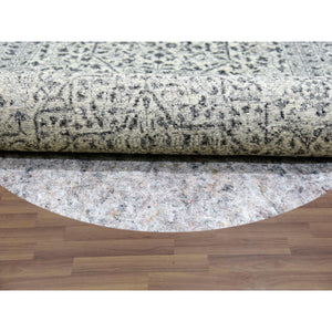 10'x10' Oxford White, Hand Knotted Tone on Tone, Undyed Organic Wool, Mamluk Dynasty Design, Round Oriental Rug FWR479916
