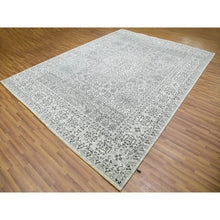 Load image into Gallery viewer, 9&#39;x12&#39;2&quot; Diamond White, Mamluk Dynasty Pattern, Tone On Tone, Undyed Vibrant Wool, Hand Knotted, Oriental Rug FWR479922