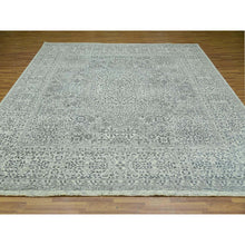 Load image into Gallery viewer, 10&#39;x10&#39; Duck White And Rusty Gray, Hand Knotted Undyed Mamluk Dynasty Pattern, Tone On Tone, Shiny Wool, Oriental Square Rug FWR479928
