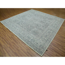 Load image into Gallery viewer, 10&#39;x10&#39; Duck White And Rusty Gray, Hand Knotted Undyed Mamluk Dynasty Pattern, Tone On Tone, Shiny Wool, Oriental Square Rug FWR479928