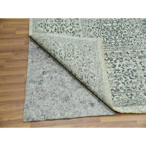 10'x10' Duck White And Rusty Gray, Hand Knotted Undyed Mamluk Dynasty Pattern, Tone On Tone, Shiny Wool, Oriental Square Rug FWR479928