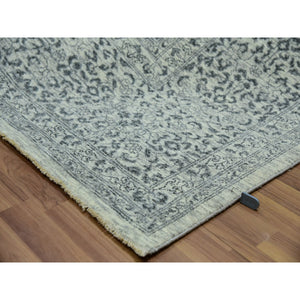 10'x10' Duck White And Rusty Gray, Hand Knotted Undyed Mamluk Dynasty Pattern, Tone On Tone, Shiny Wool, Oriental Square Rug FWR479928