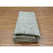 Load image into Gallery viewer, 10&#39;x10&#39; Duck White And Rusty Gray, Hand Knotted Undyed Mamluk Dynasty Pattern, Tone On Tone, Shiny Wool, Oriental Square Rug FWR479928