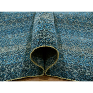 12'x12' Enamel Blue, Kohinoor Herat Small Geometric Repetitive Diamond Design, 100% Plush Wool, Hand Knotted, XL Square Oriental Rug FWR479970